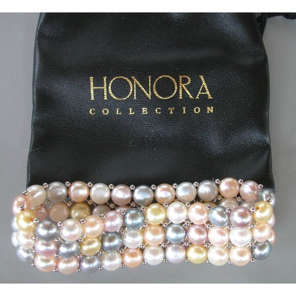 HONORA Freshwater Multi-Colored Pearl 3 Row Stretch Bracelet - Picture 1 of 3